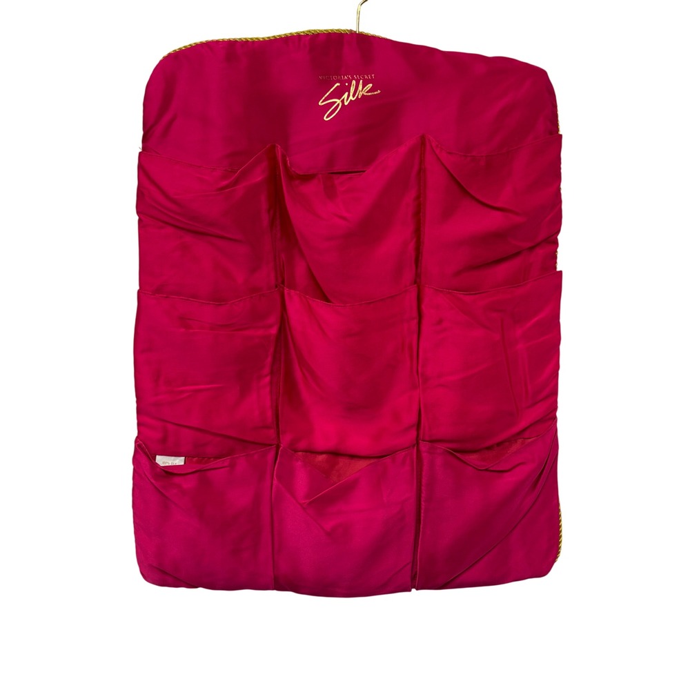 Rare‎ Vintage Victoria's Secret Silk Hanging Organizer Magenta Pink pocket Panty